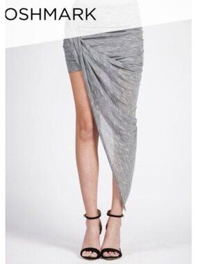 Hommage Gray Draped Twist Front Asymmetrical Midi Skirt Rayon Small